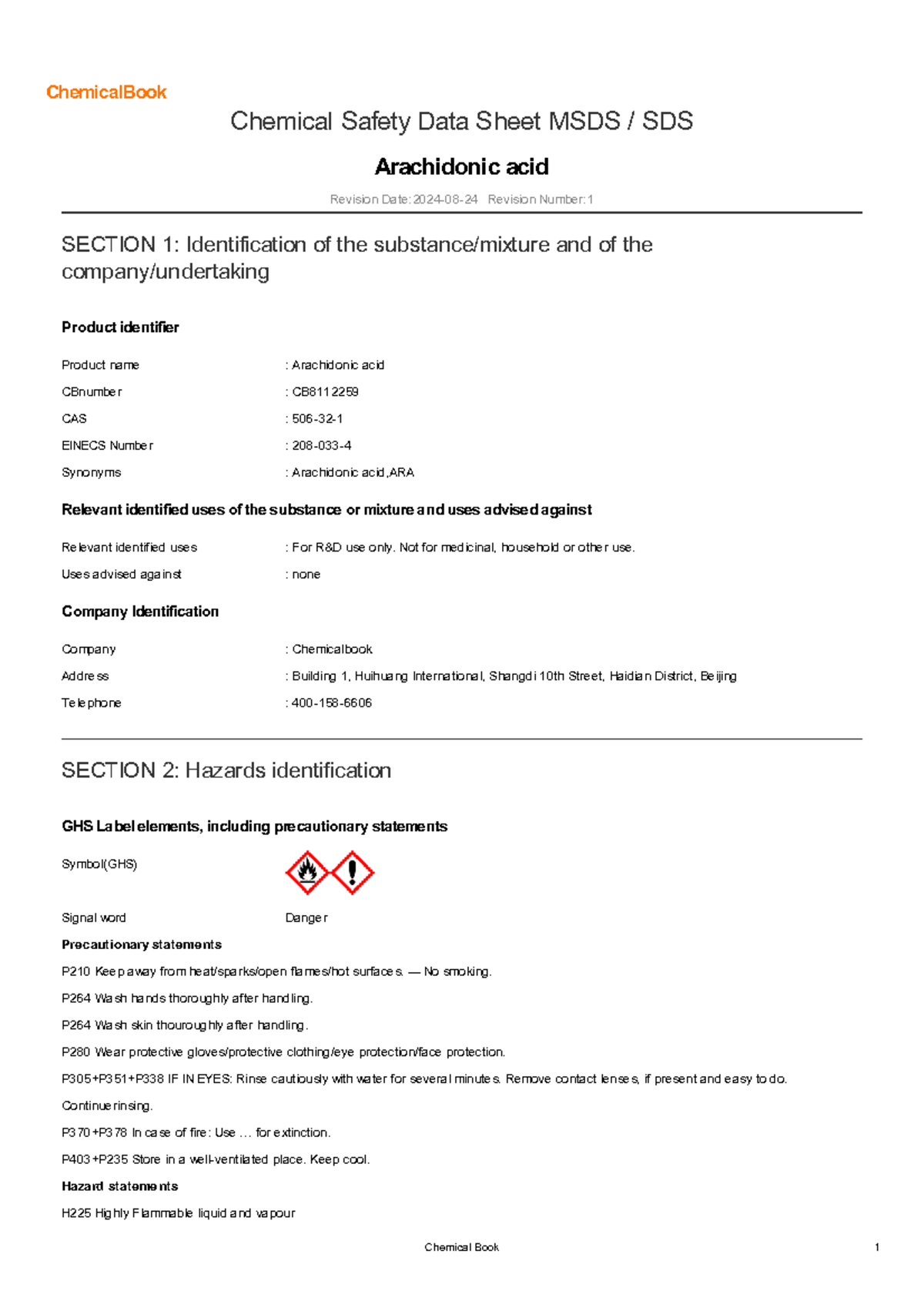 Arachidonicacid MSDS of arachidonic acid Chemical Safety Data
