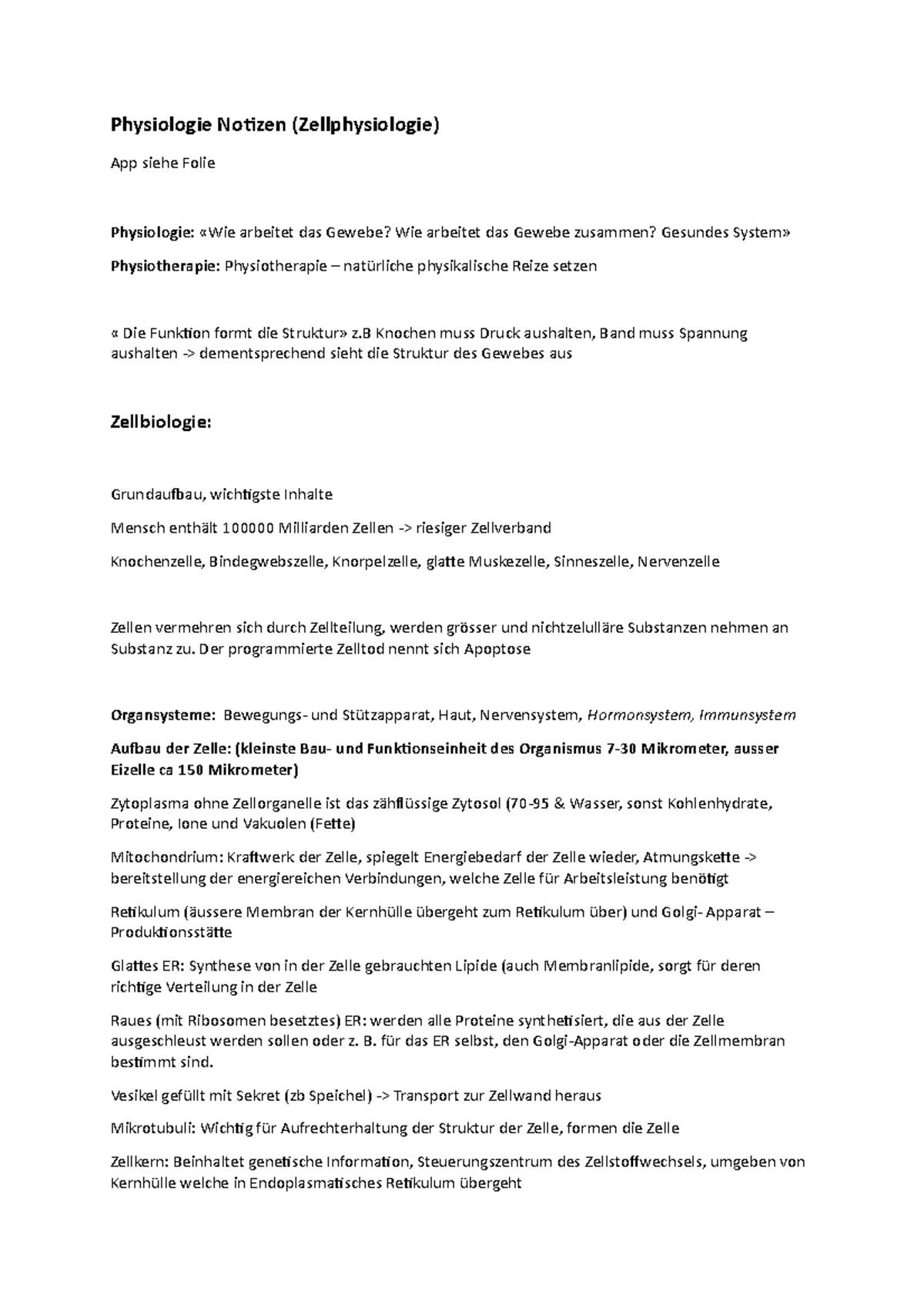 Physiologie 1 Notizen - Der programmierte Zelltod nennt sich Apoptose ...