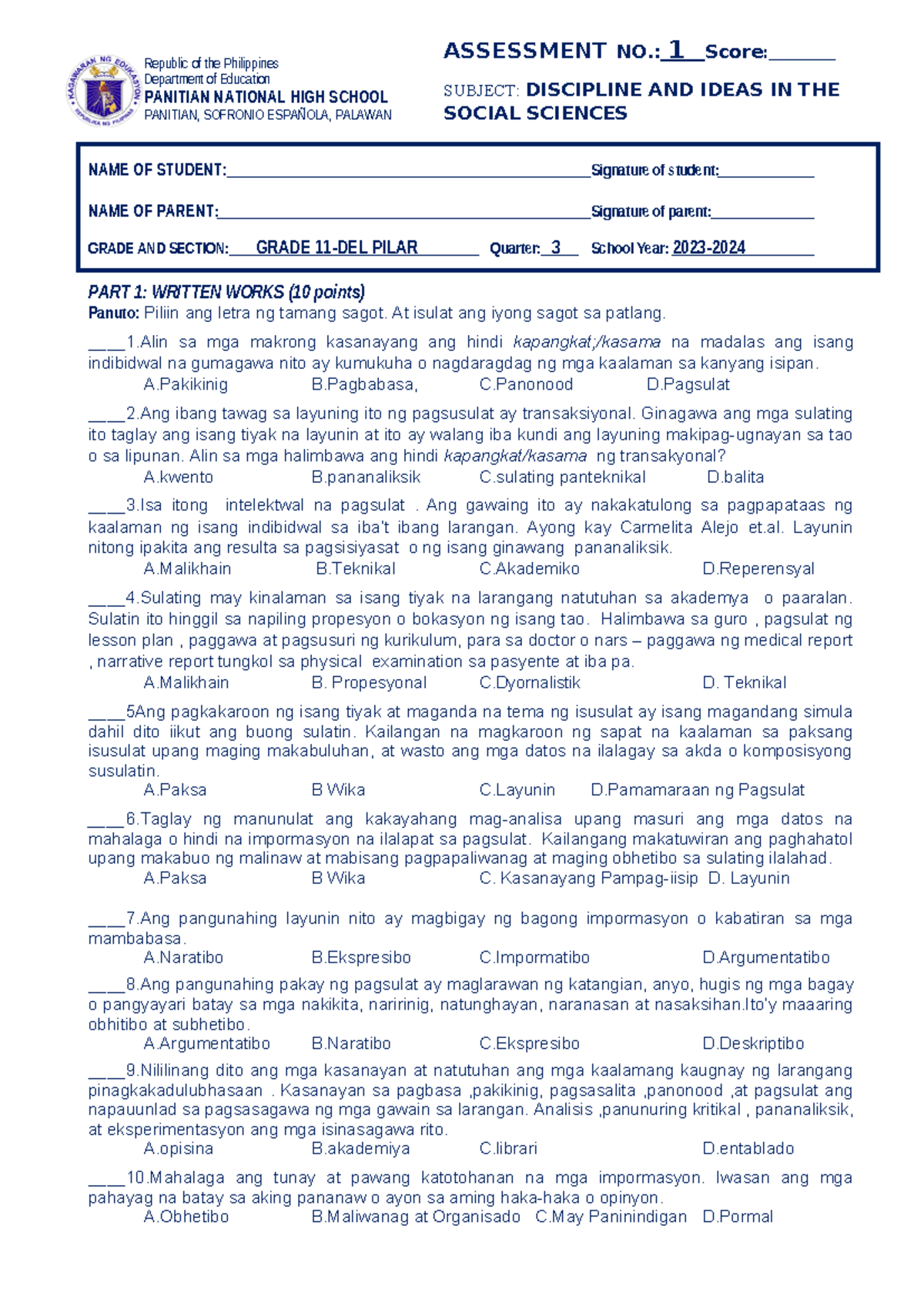 Oral Communication - Republic of the Philippines Department of ...