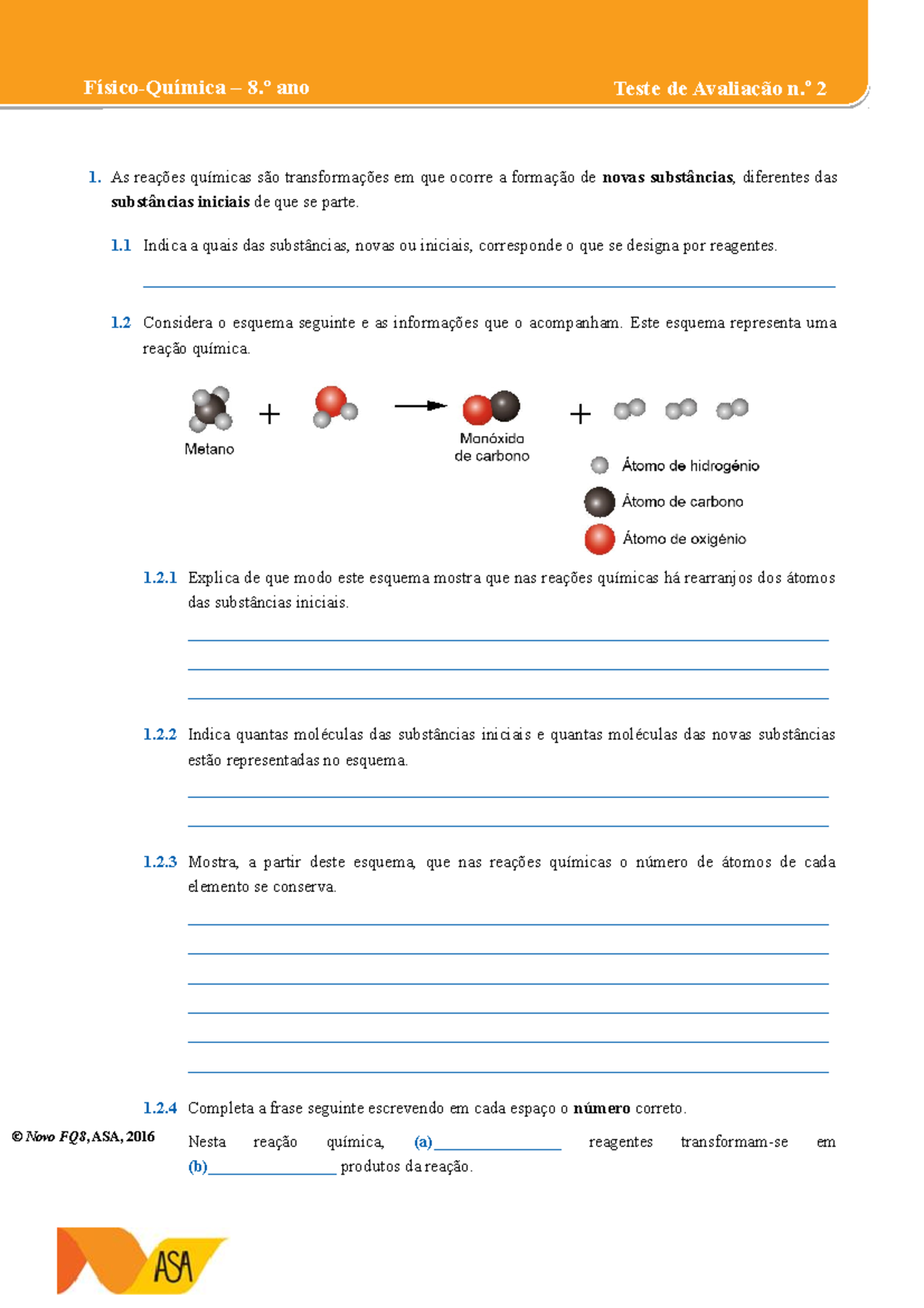 Fq8 Teste 2 Ficha De Exercícios As Reações Químicas São