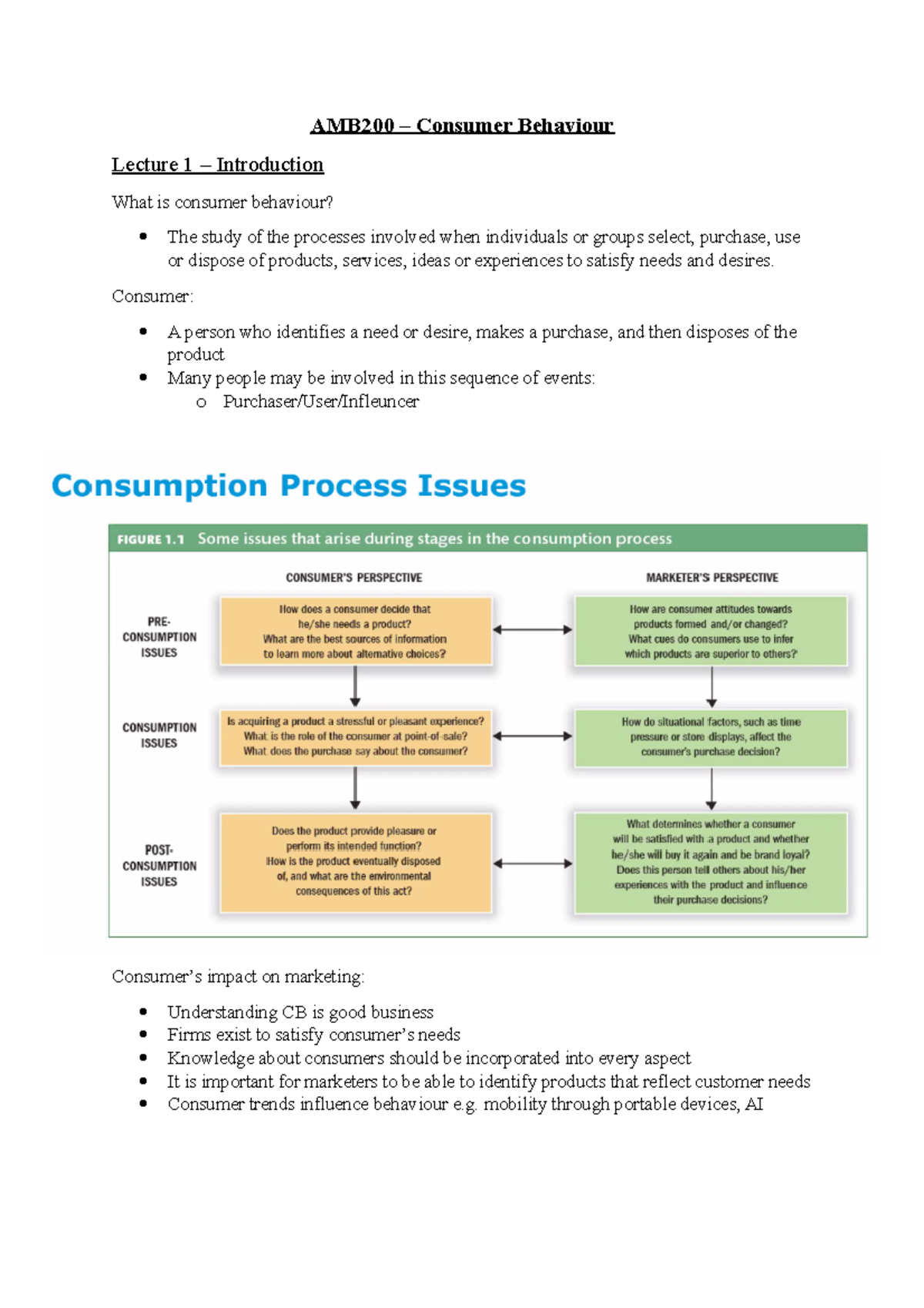 Lecture Notes AMB200 Consumer Behaviour Lecture 1 Introduction   The