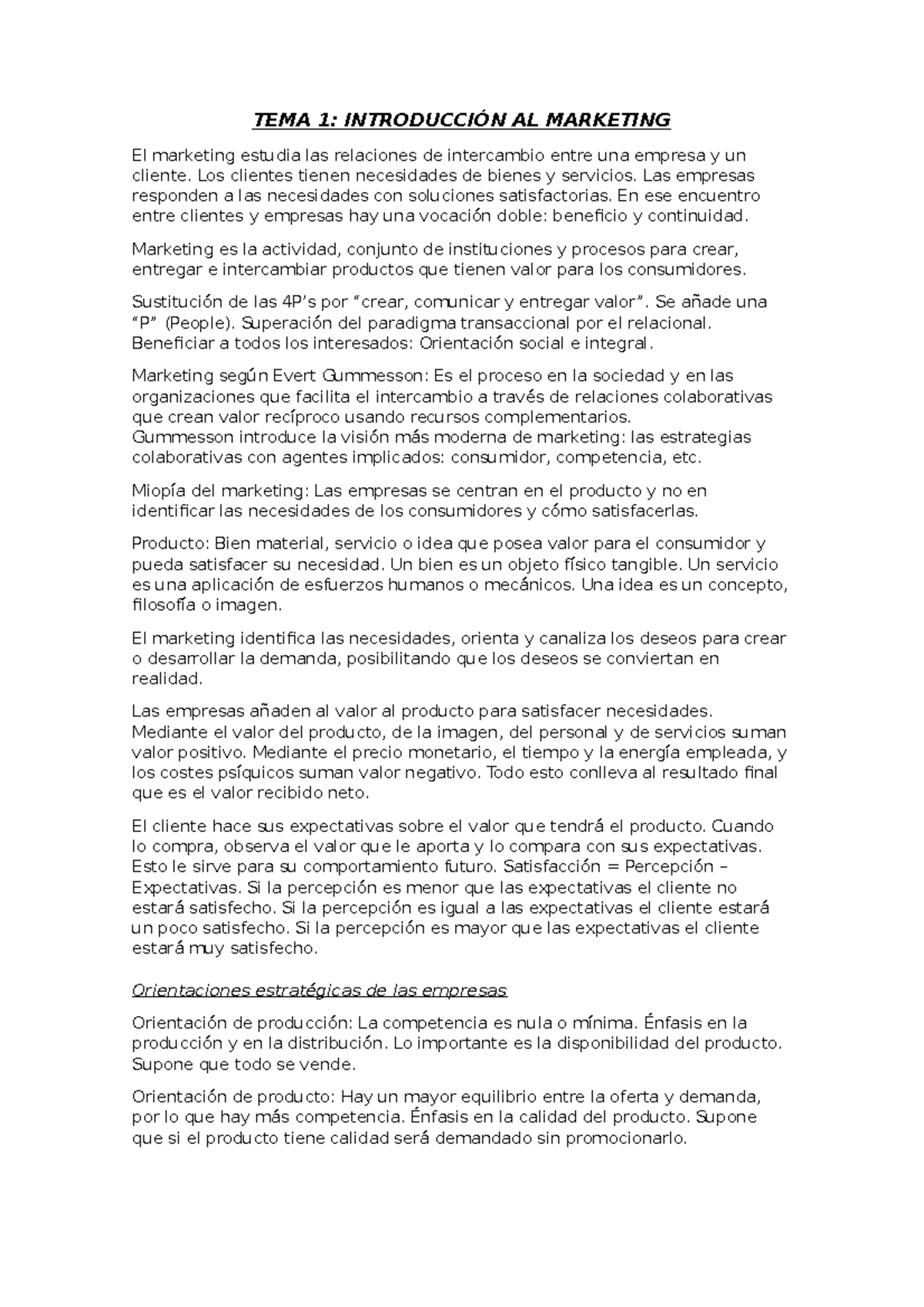 Tema 1 Introducción al Marketing - TEMA 1: INTRODUCCIÓN AL MARKETING El ...
