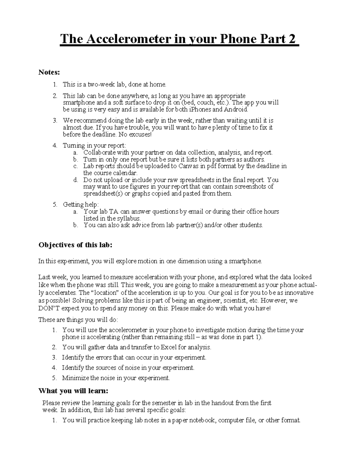 Accelerometer in your Phone Part 2 - This lab can be done anywhere, as ...