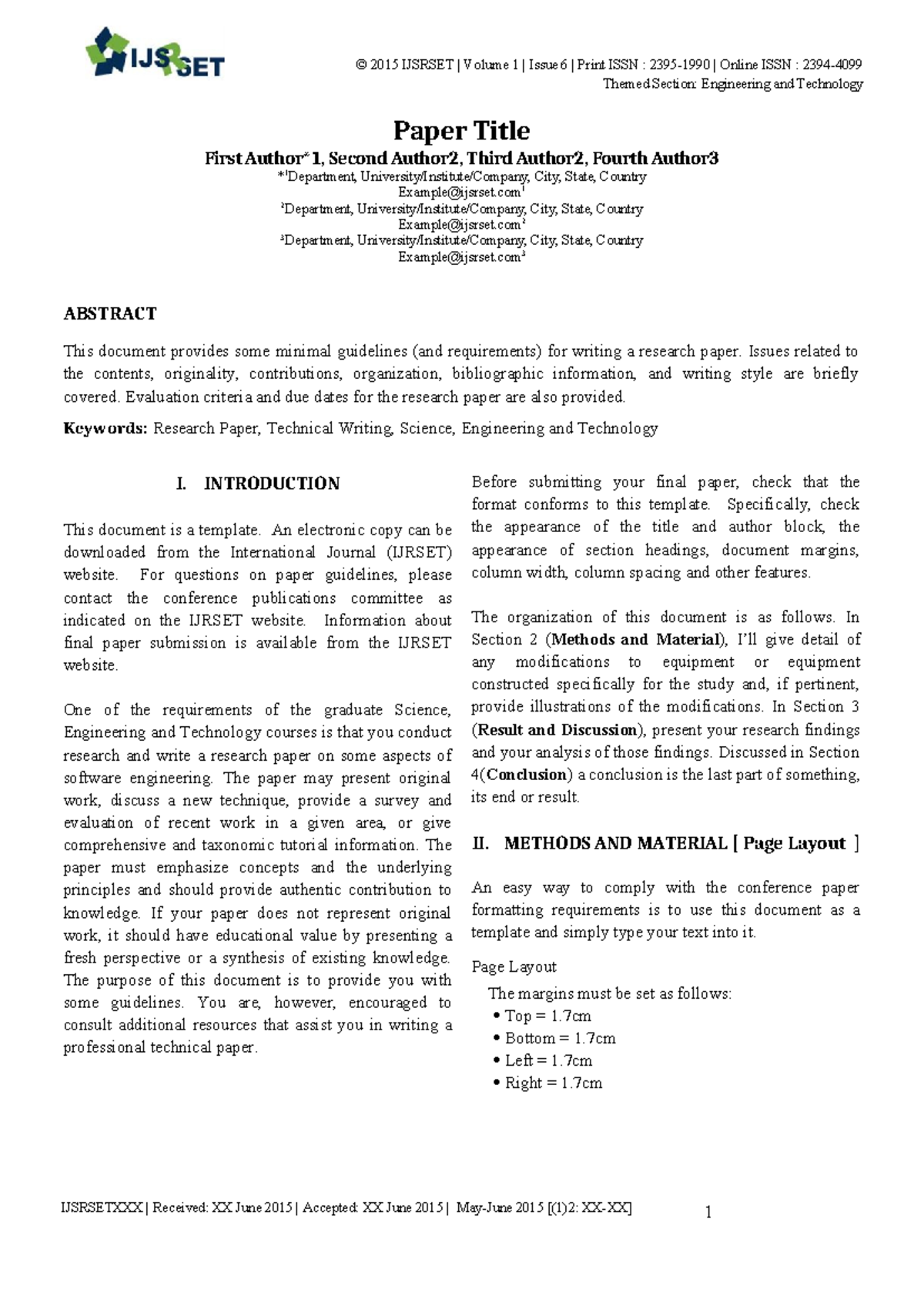 Ijsrset Paper Template A4 - IJSRSETXXX | Received: XX June 2015 ...