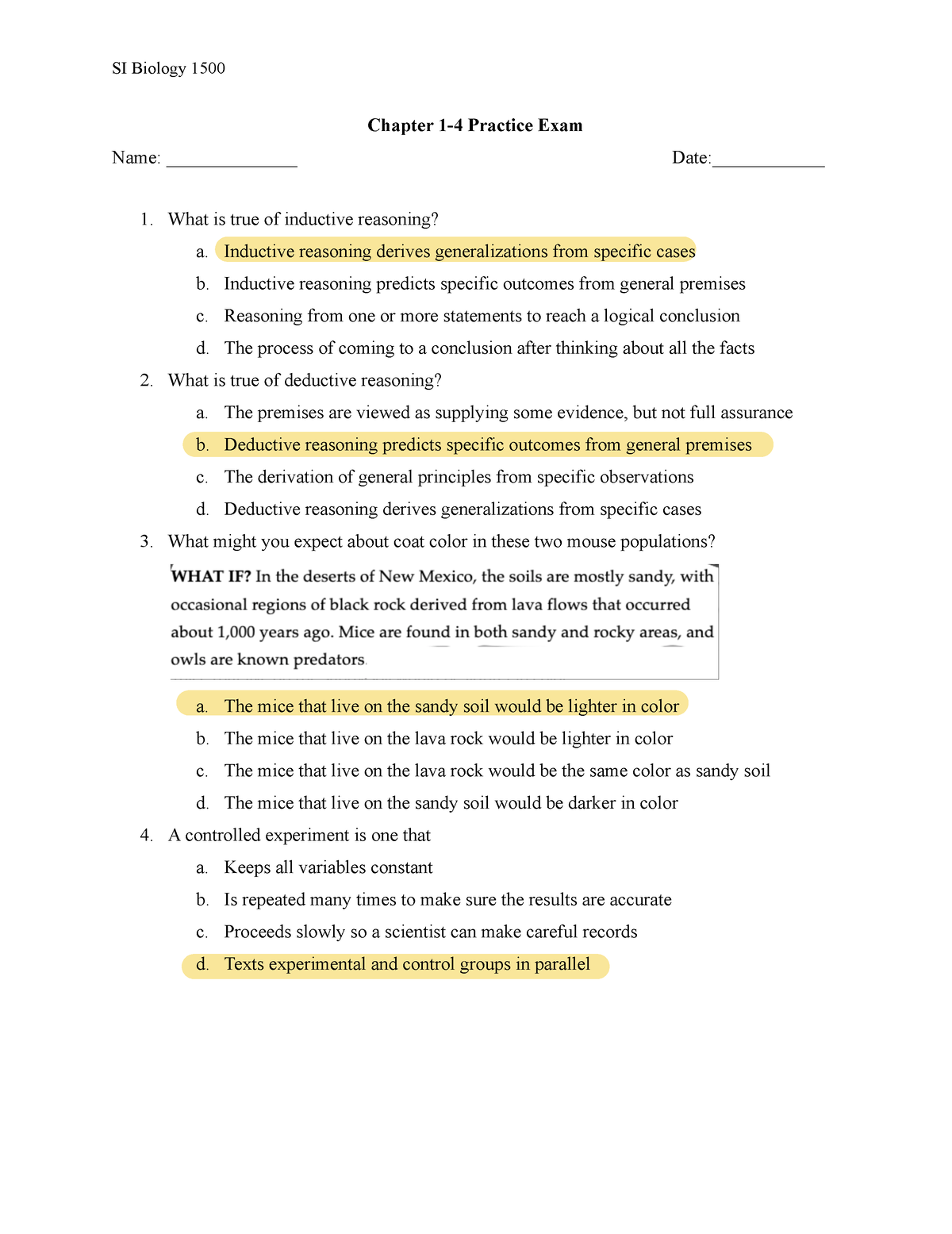 Practice Exam 1 - Chapter 1-4 Practice Exam Name: ______________ Date ...