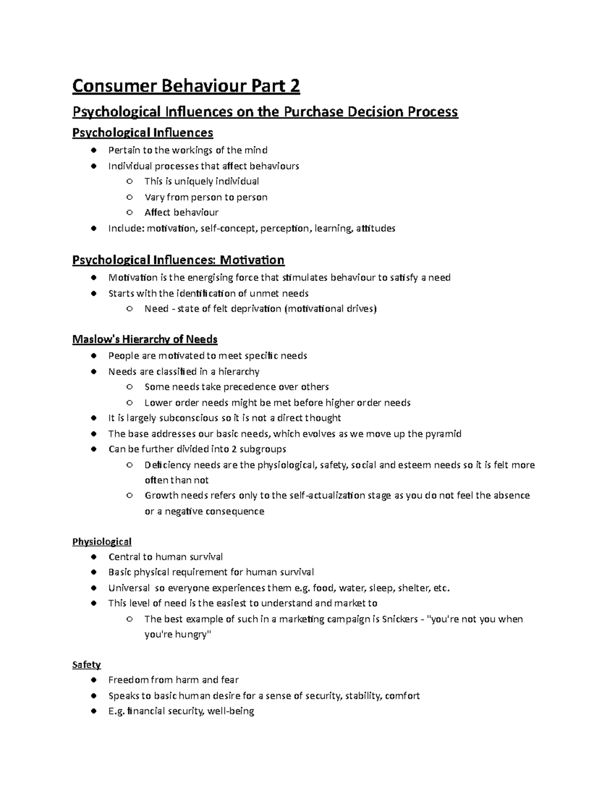 MOS 1021B Notes Unit 7 - Consumer Behaviour Part 2 Psychological ...