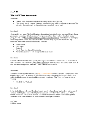 MAN 18 HW 3 - Hw of MAN 18 - MS Word Assignment (HW #3) MAN – 18 ...
