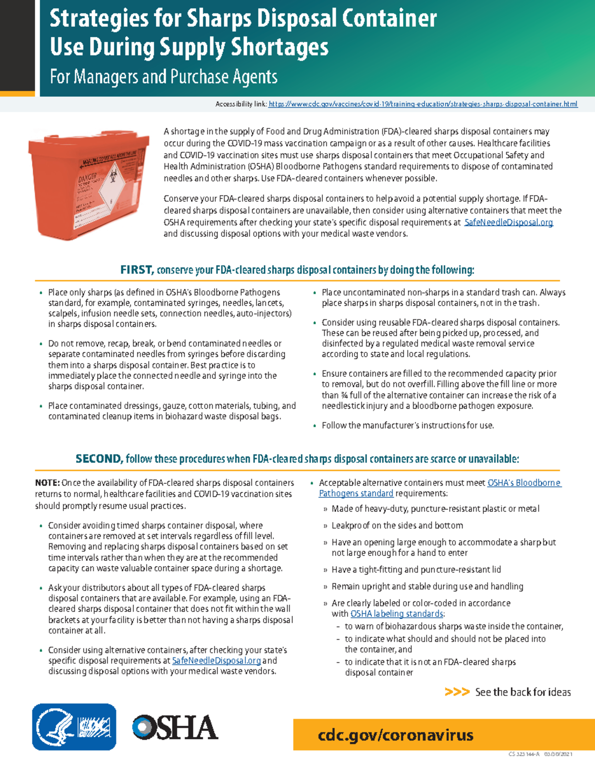 Strategies sharps disposal container - cdc/coronavirus CS 323144-A 03 ...