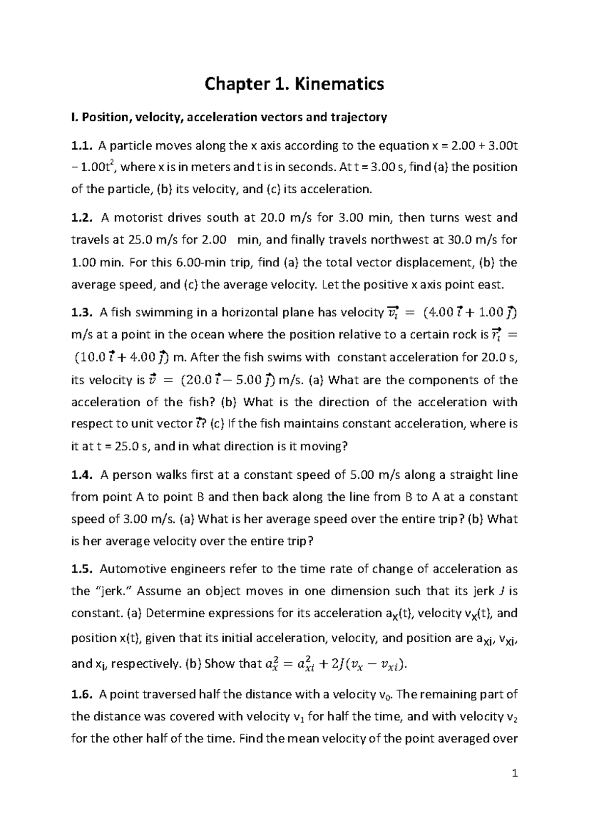 Chapter 1 - son do - Chapter 1. Kinematics I. Position, velocity ...