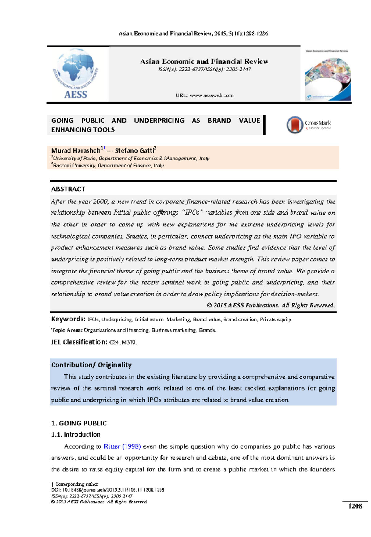 Going public and underpracing † Corresponding author DOI 10.18488