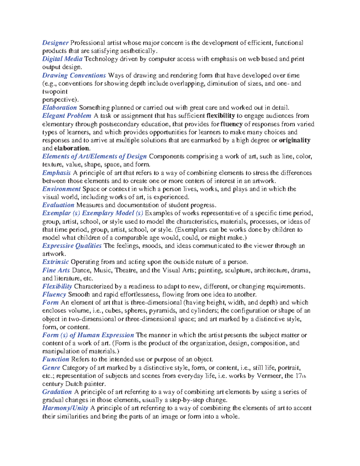 Visual art terminology 1 - Designer Professional artist whose major ...