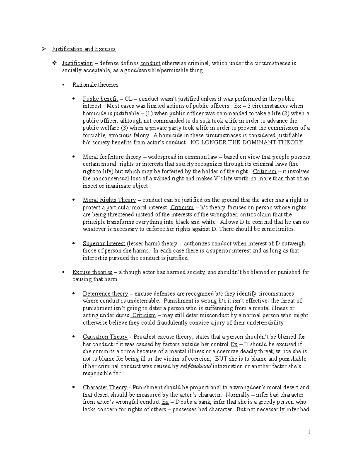 Criminal Law Outline - 2 - Justification and Excuses Justification ...