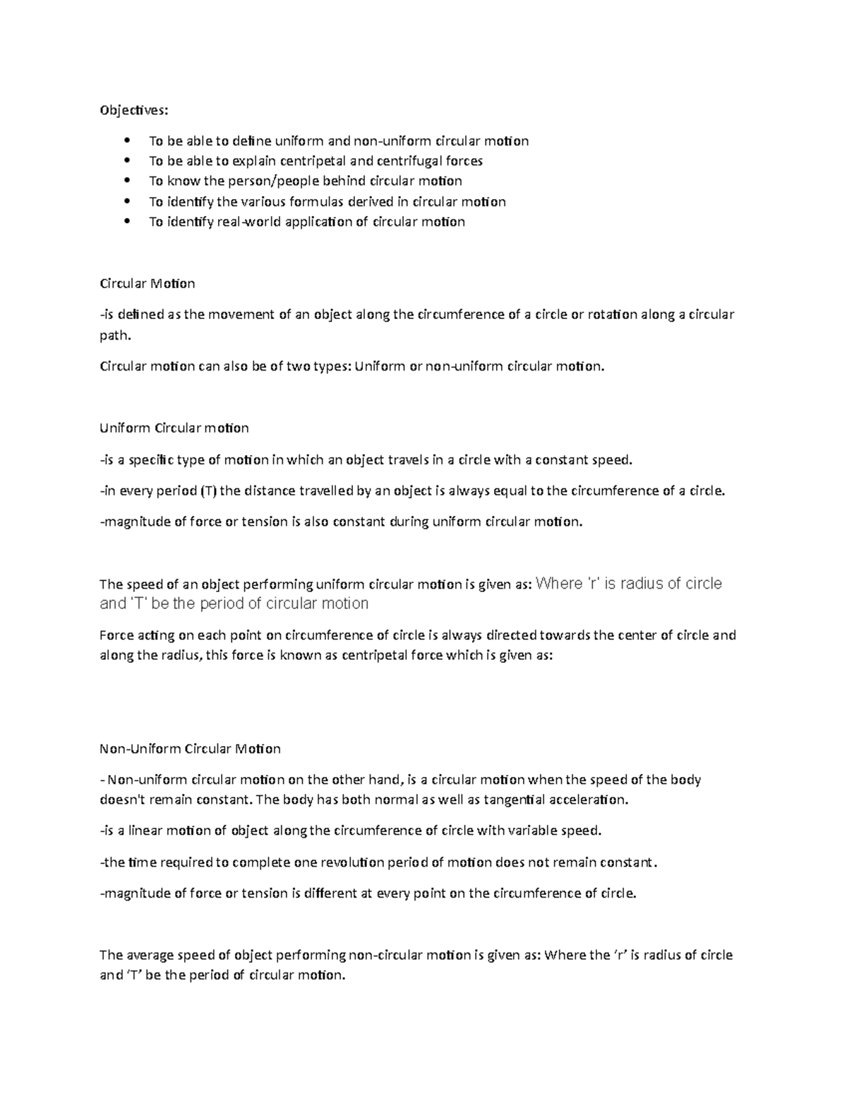 Script circular motion - Objectives: To be able to define uniform and ...