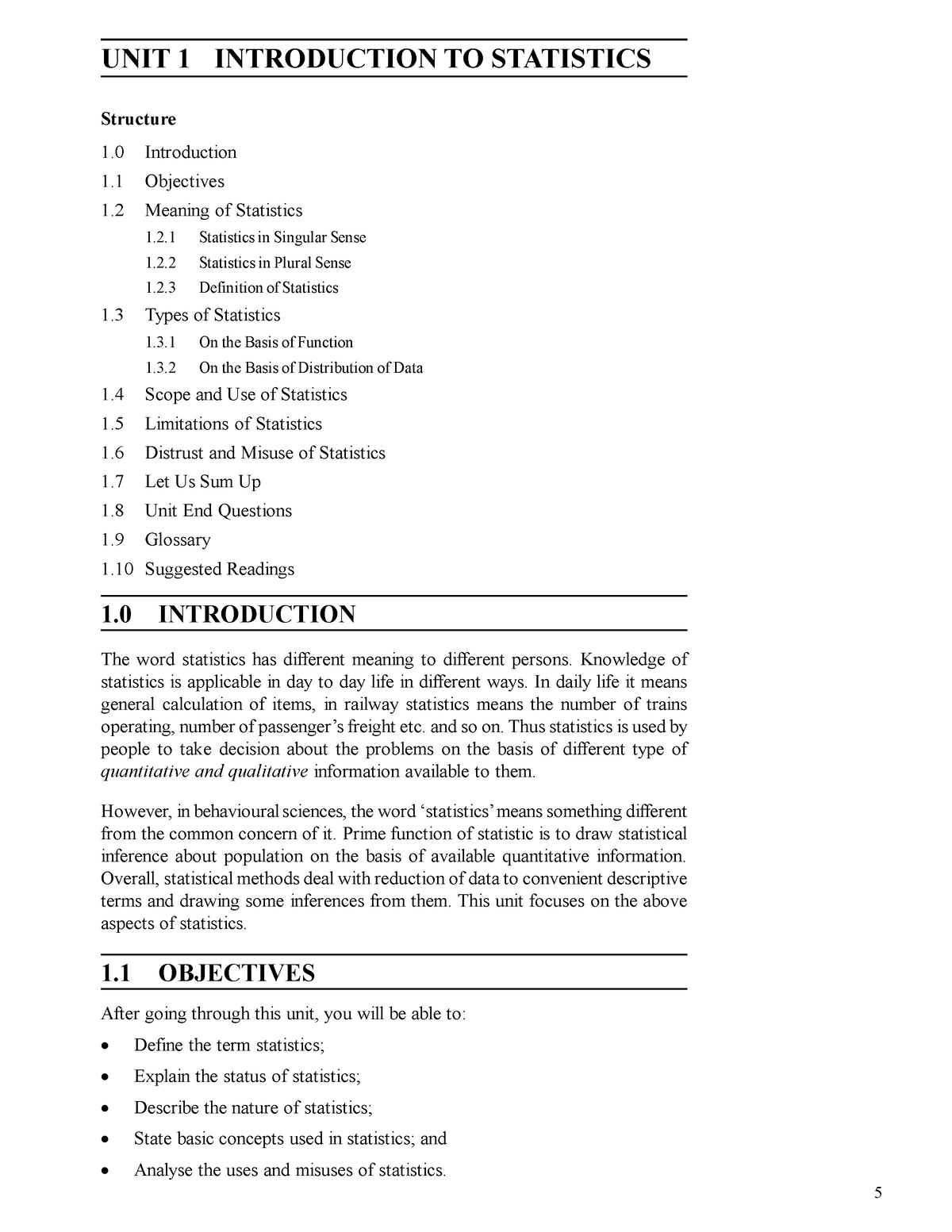 BBA Notes Unit Istat - Introduction To Statistics UNIT 1 INTRODUCTION ...