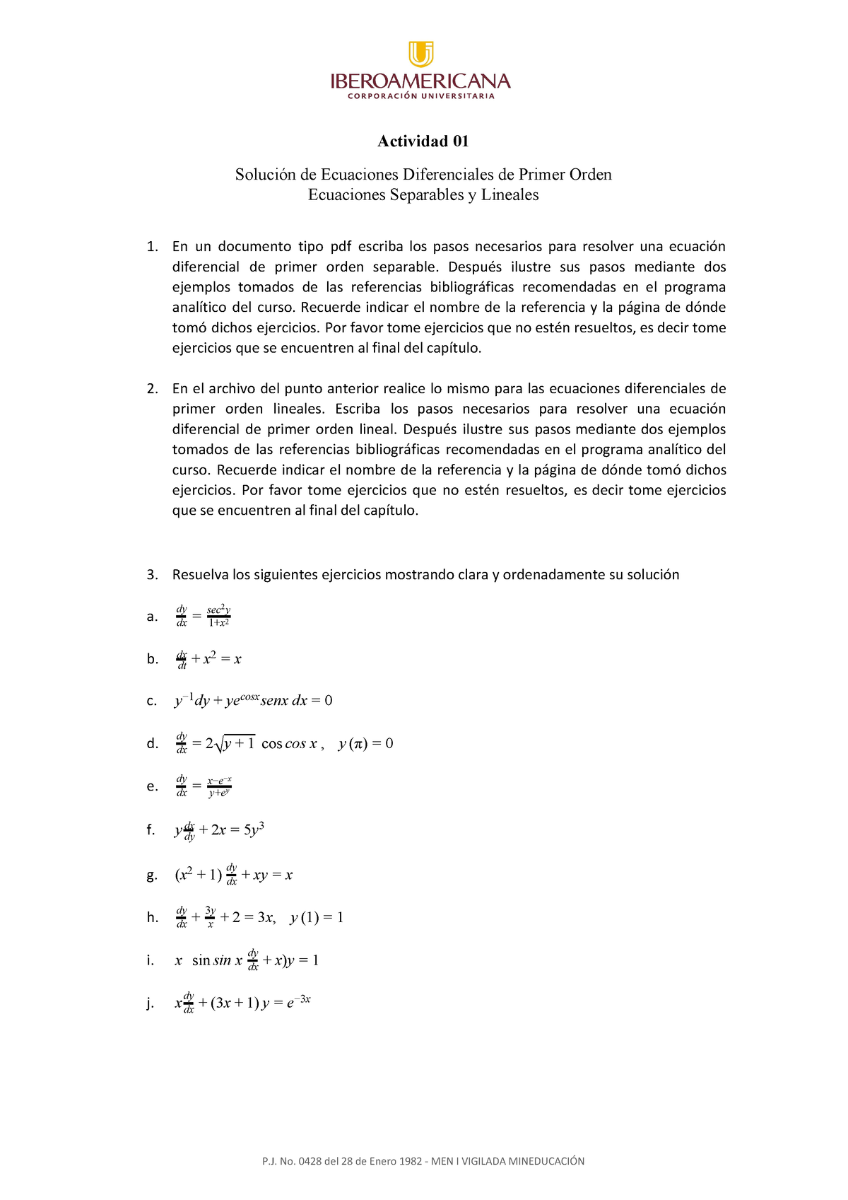 1.-Actividad Ecuaciones Diferenciales - Actividad 01 Solución De ...