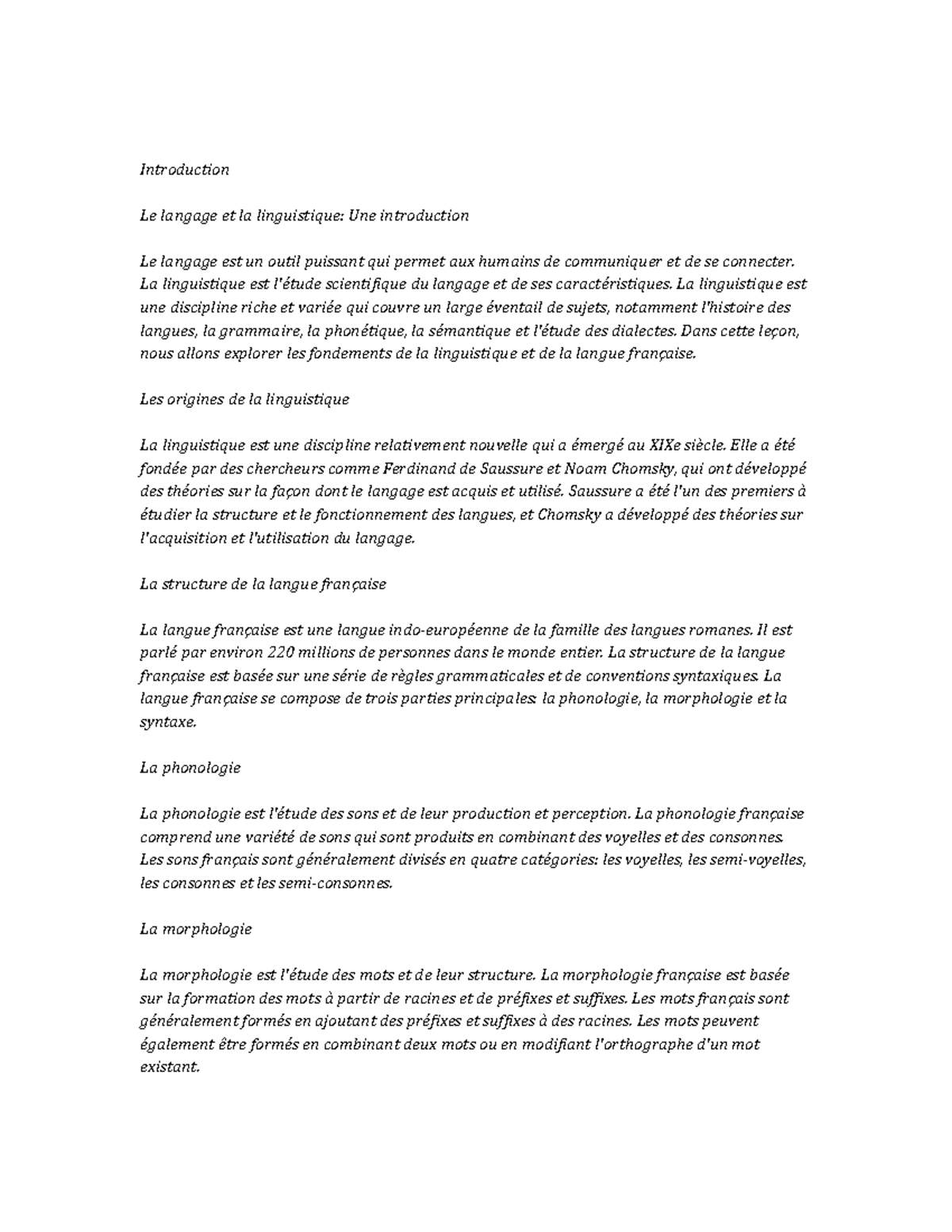 Linguistics and Language Study Notes - Introduction Le langage et la ...