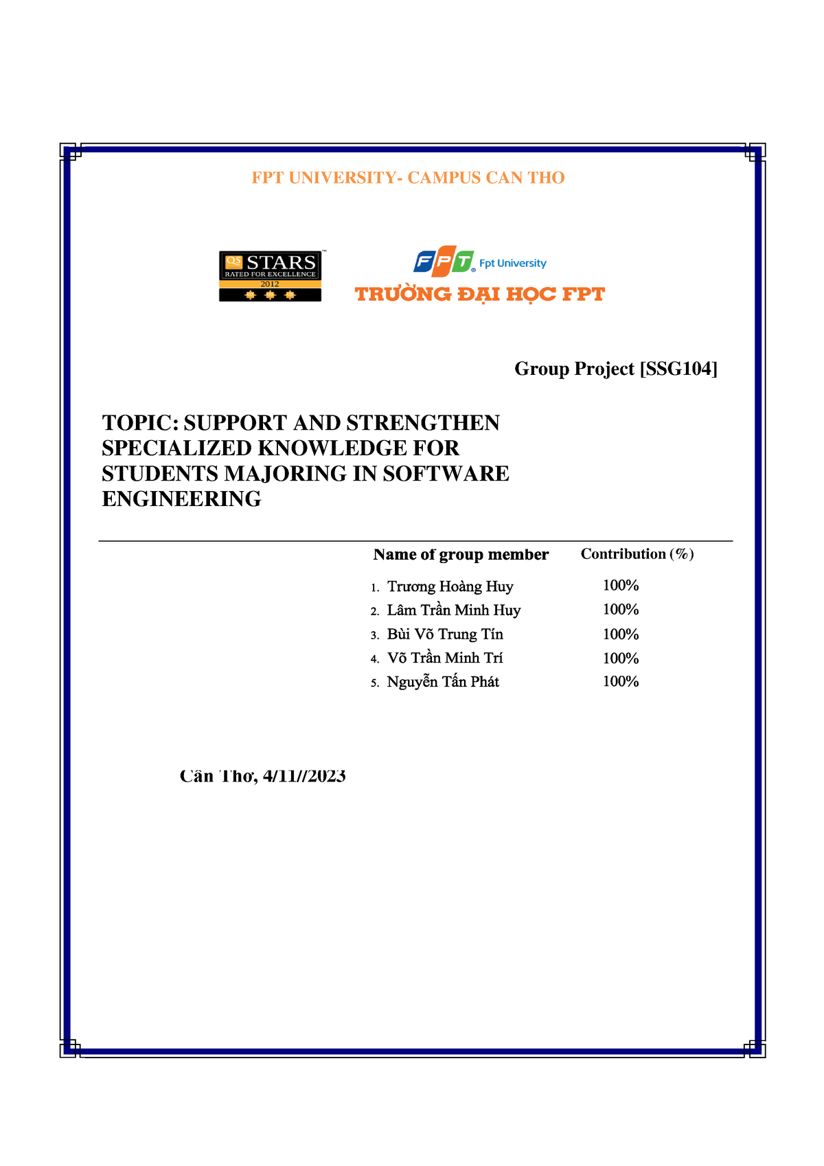 SSG104 Project Feedback Group 4 - FPT UNIVERSITY- CAMPUS CAN THO Group ...