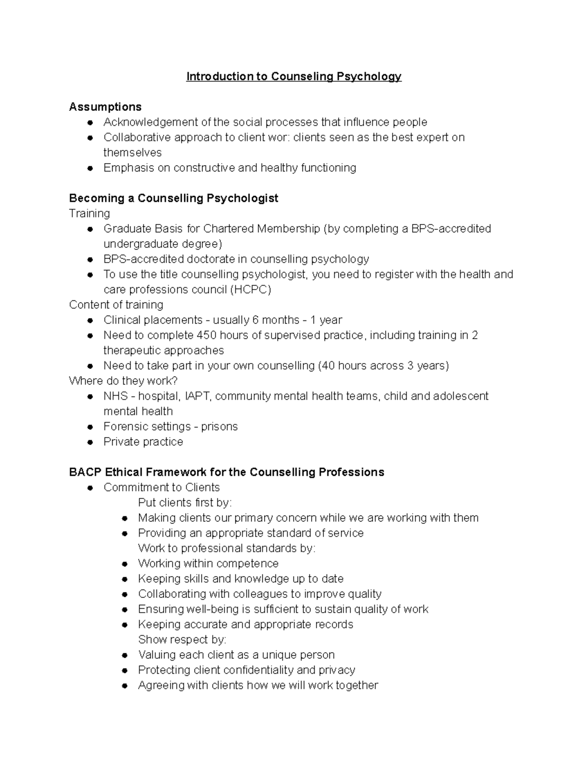 Introduction to Counselling Psychology Introduction to Counseling