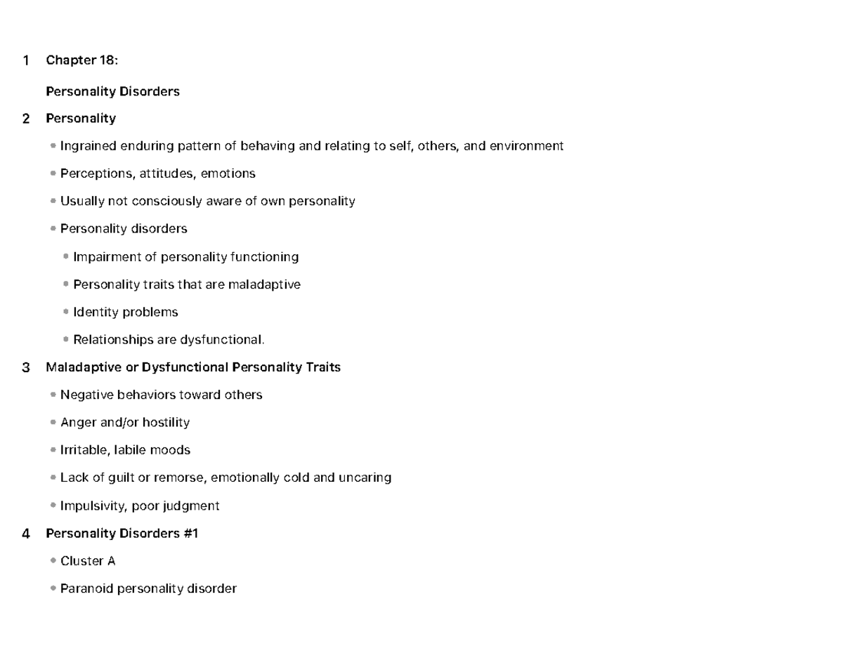 Ch 18 Personality Outline PPT - Chapter 18: Personality Disorders 1 2 ...