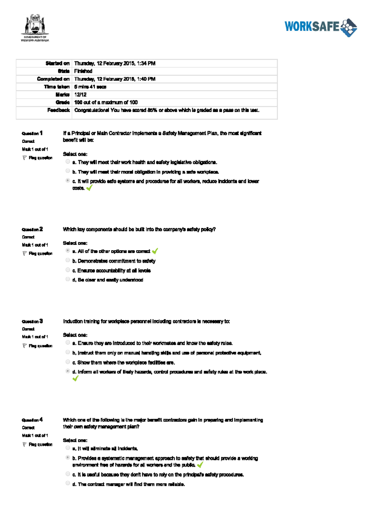 Management and Control of Contractors test - WORKSAFE GOVERNMENT OF ...