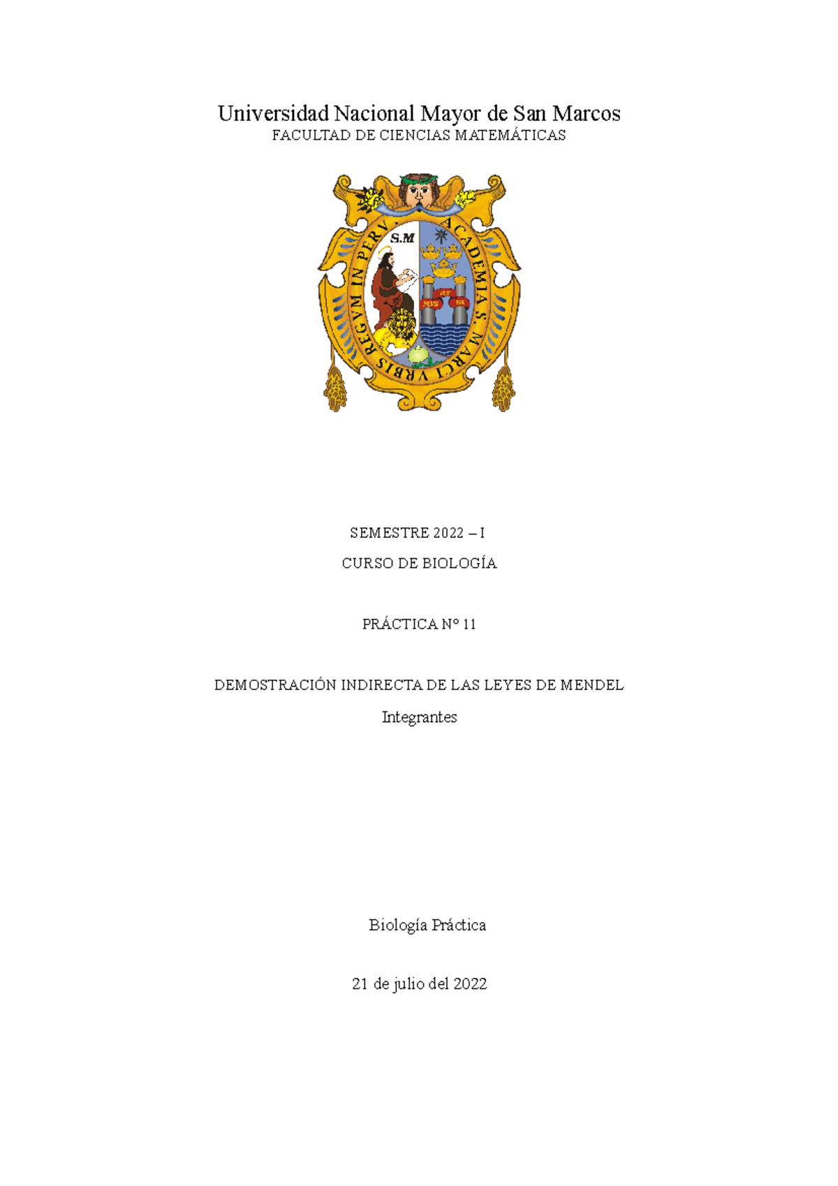 Demostración Indirecta De Las Leyes De Mendel Universidad Nacional Mayor De San Marcos 8596