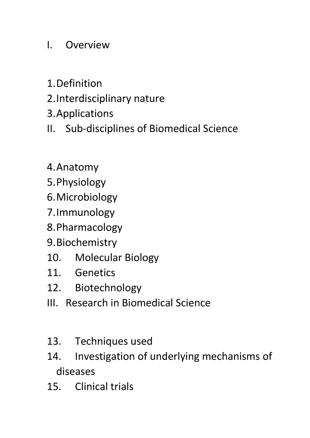 Biomedical Notes 2 - I. Overview Definition Interdisciplinary nature ...