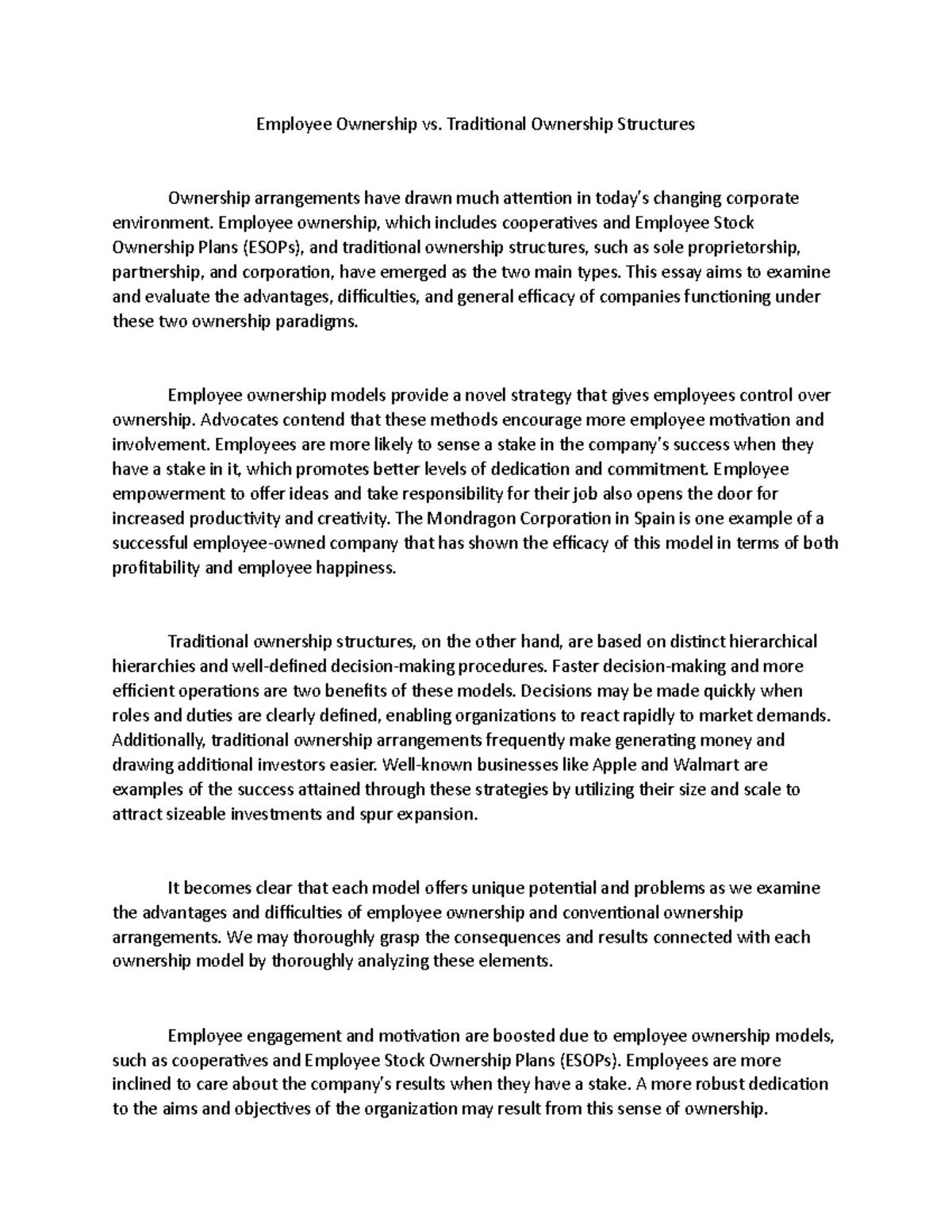 Employee Ownership vs. Traditional Ownership Structures - Employee ...