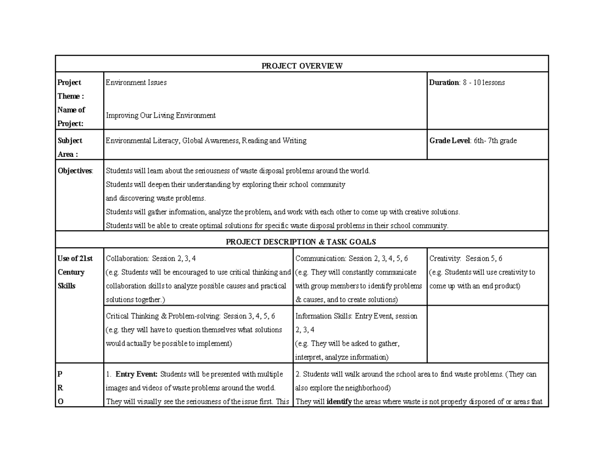 Curr Template - PROJECT OVERVIEW Project Theme : Name of Project ...