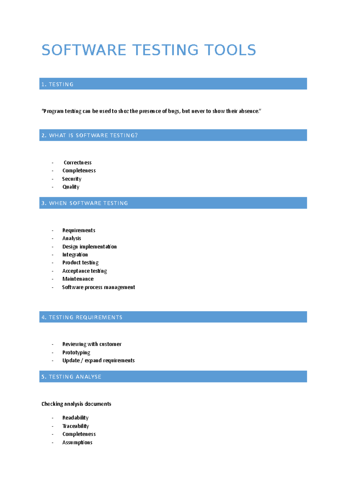 Summary of the slides - Software testing tools - SOFTWARE TESTING TOOLS ...