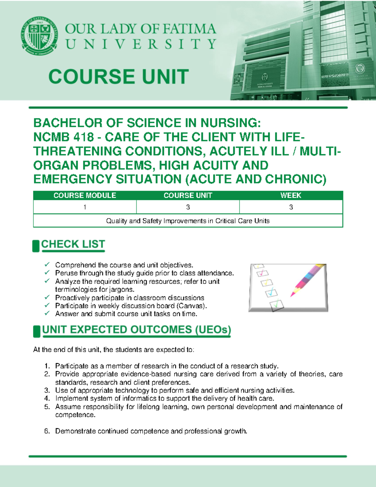 NCMB - Critical - BACHELOR OF SCIENCE IN NURSING: NCMB 418 - CARE OF ...