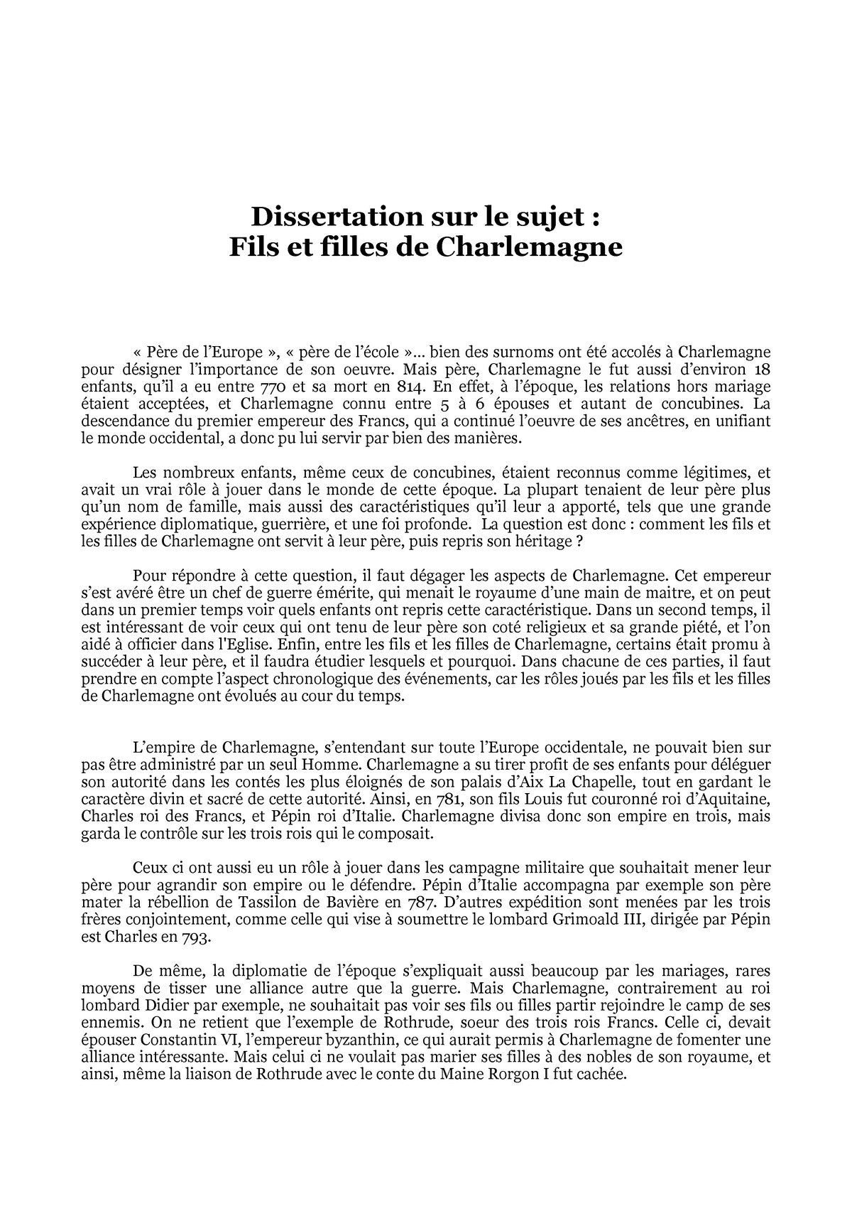 Dissertation Fils Et Filles De Charlemagne Dissertation Sur Le Sujet Fils Et Filles De Studocu