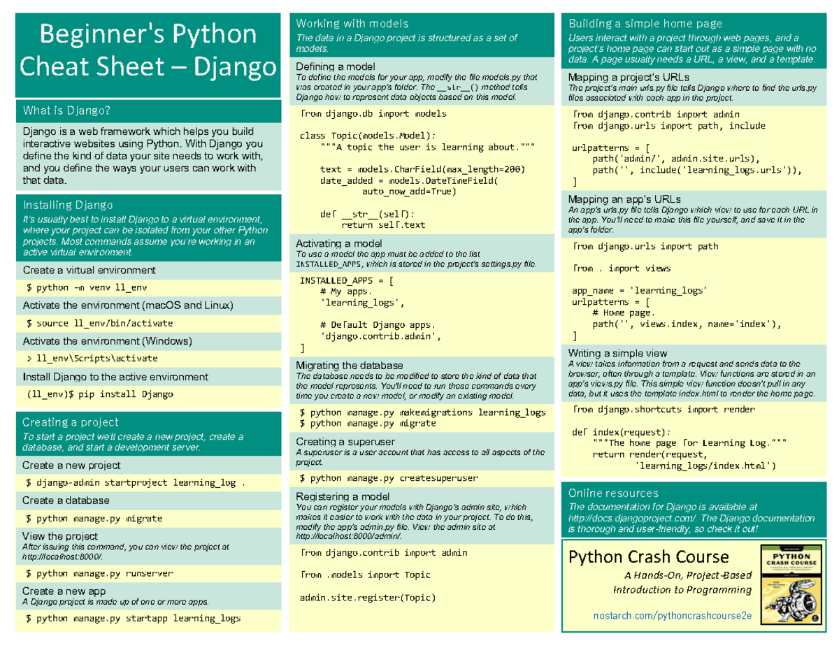 Beginners python cheat sheet pcc django - Python Crash Course A Hands ...