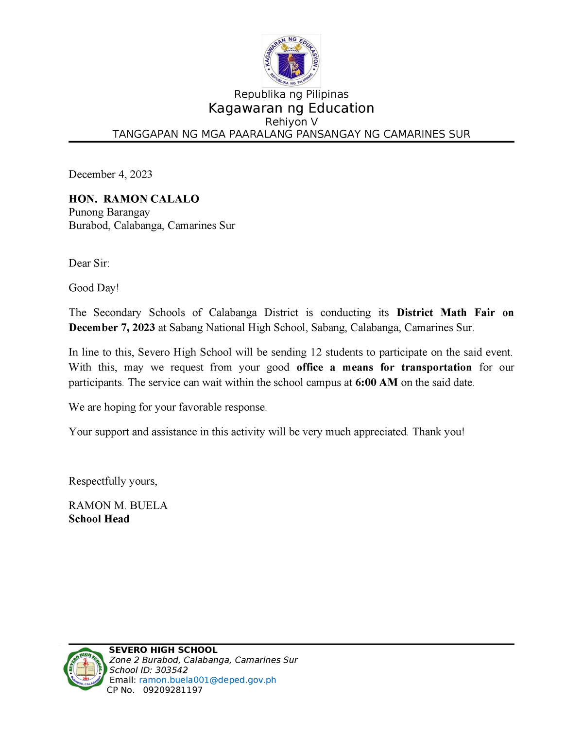 Request for seedlings - Summary Physical Education - Republika ng ...