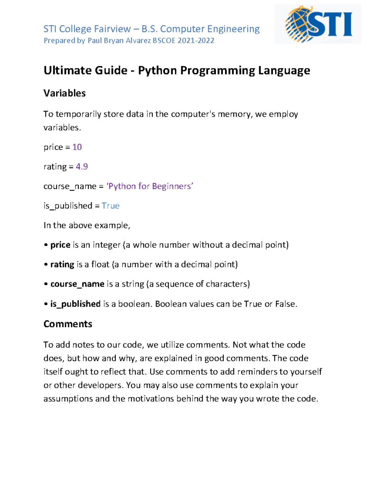 Ultimate Guide - Python Programming Language - Prepared by Paul Bryan ...