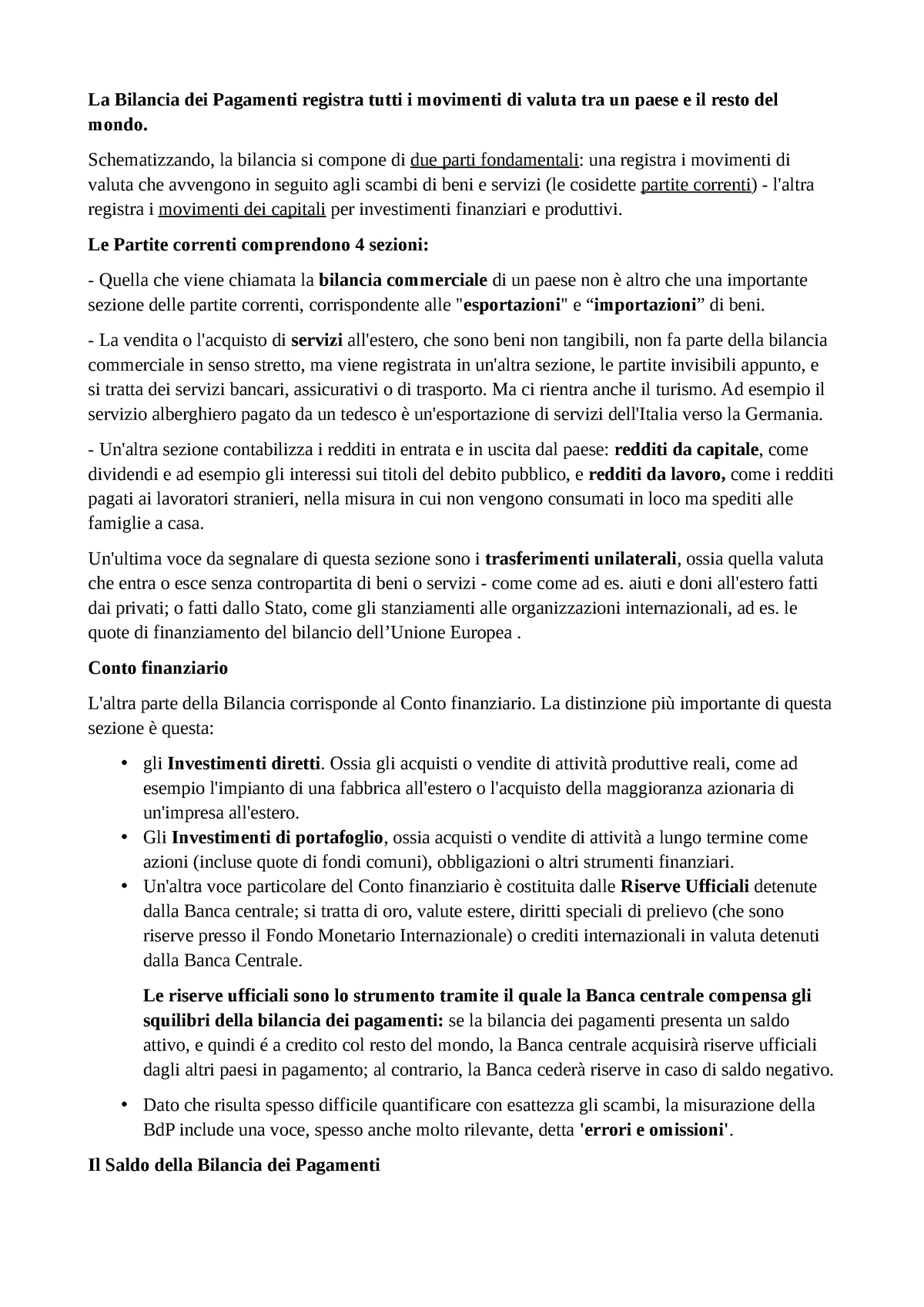 La bilancia dei pagamenti - Schematizzando, la bilancia si compone di ...