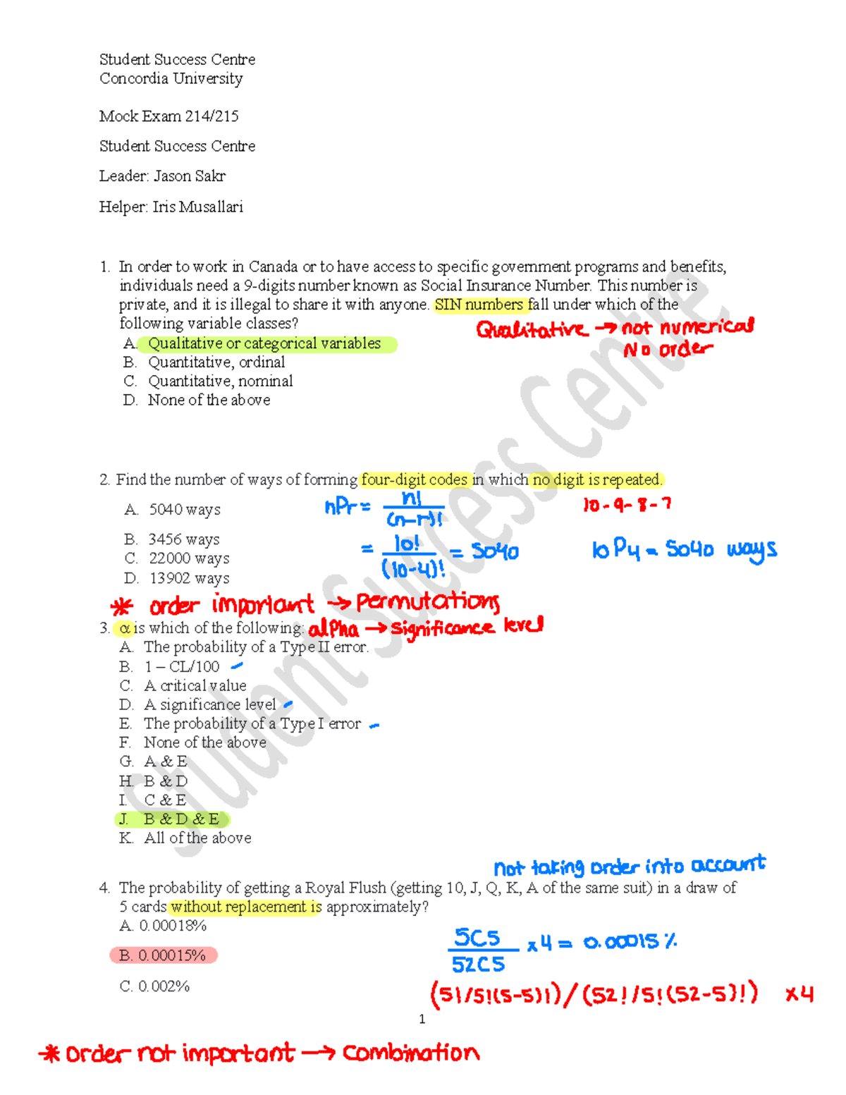 COMM 214-215 Mock Final 2023 Answer Key - Concordia University 1 Mock ...