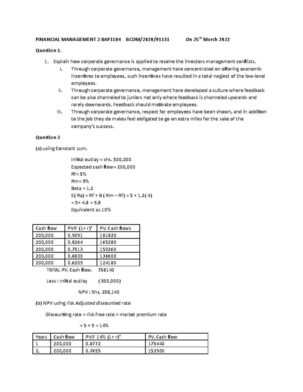 financial management 2 assignment