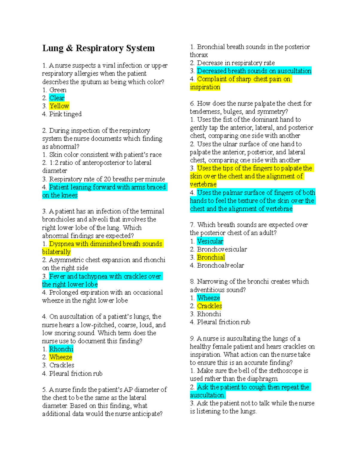 Exam2Study Guide - Study Questions From Class Books - Lung ...