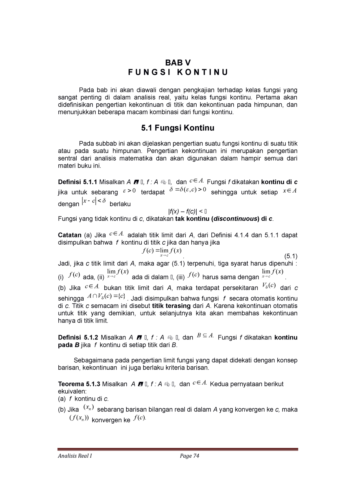 Kekontinuan Fungsi - BAB V F U N G S I K O N T I N U Pada Bab Ini Akan ...