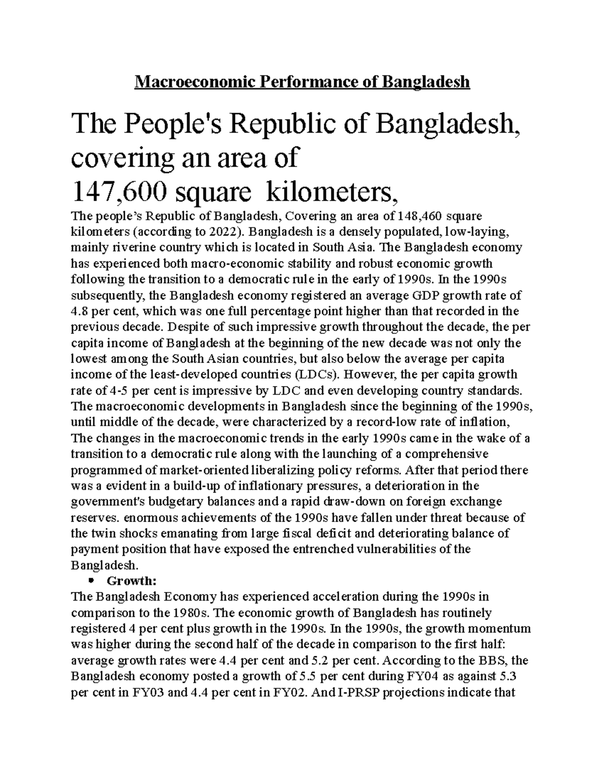 Macroeconomic Performance of Bangladesh - Bangladesh is a densely ...