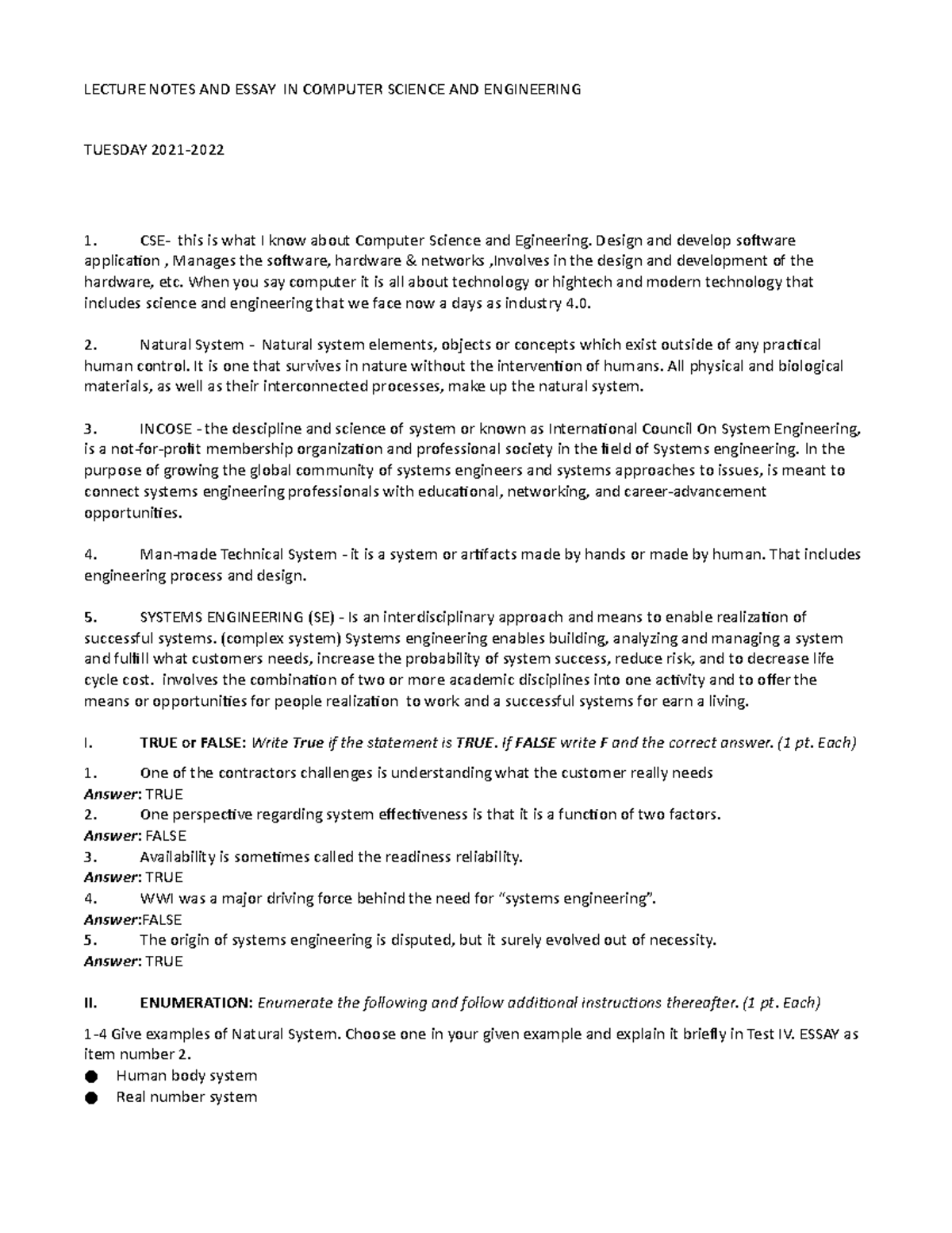 Lecture Notes AND Essay IN Computer Science AND Engineering - LECTURE ...