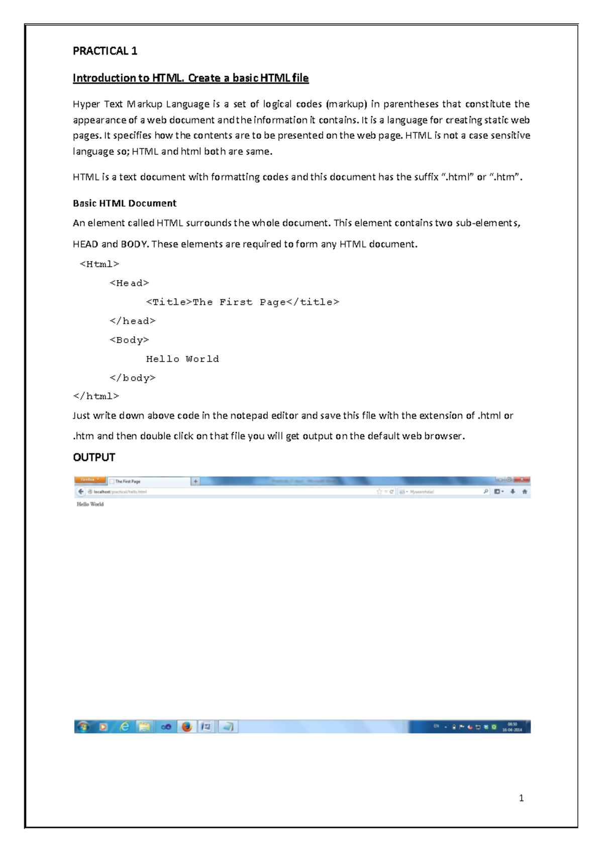 EE2028DA16038697260 - PRACTICAL 1 Introduction to HTML. Create a basic ...