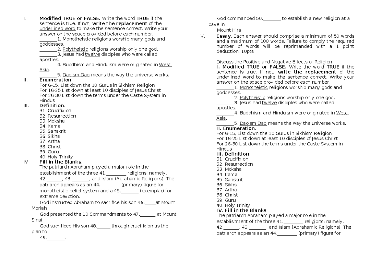 Itwr test Summary World Religions a Voyage of Discovery Third