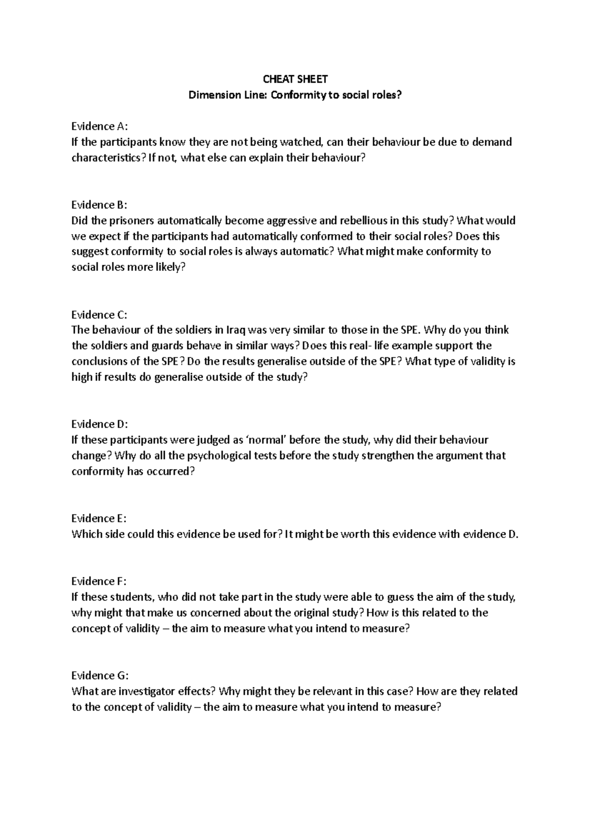 Cheat sheet to strength of research dimension task - CHEAT SHEET ...