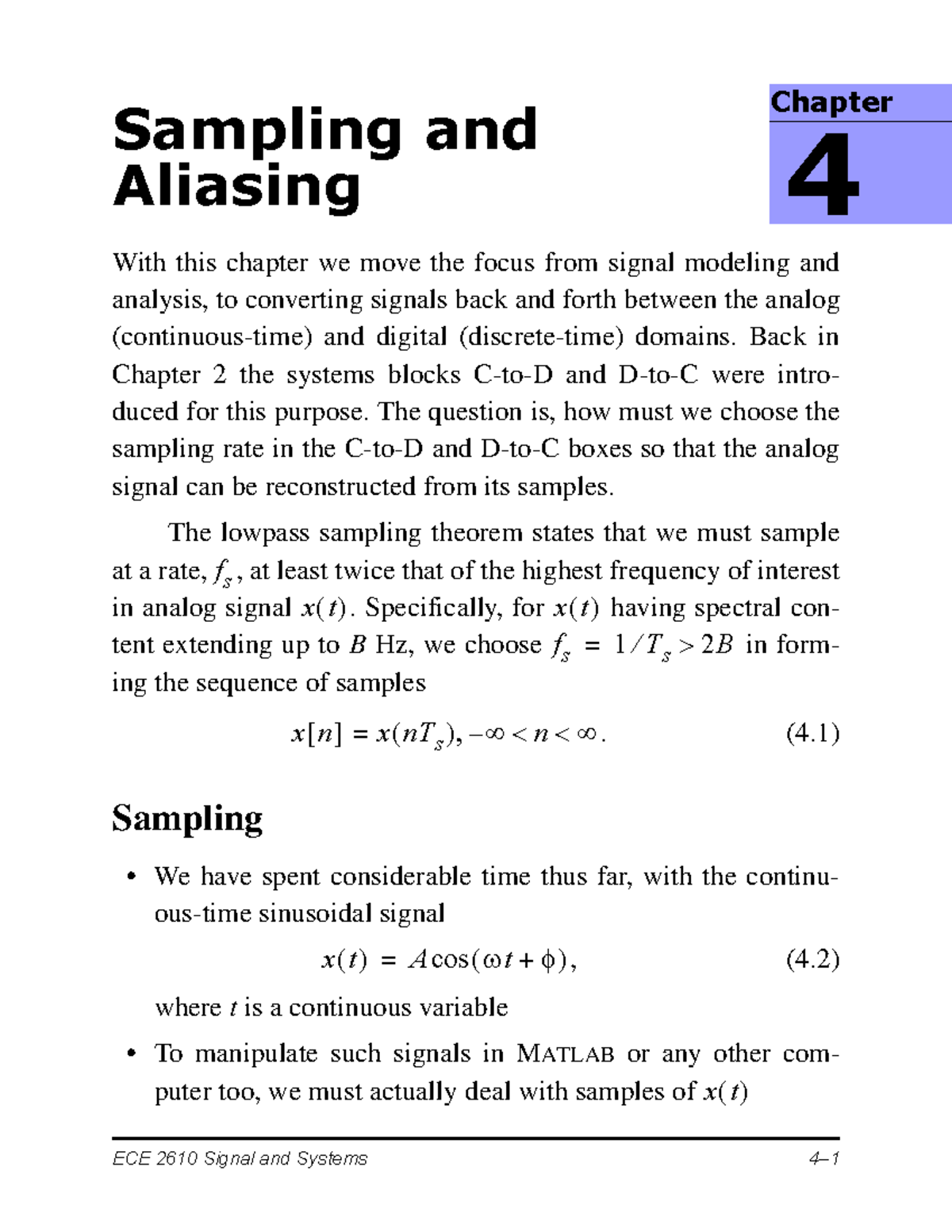 Sampling and Aliasing - Lecture notes - Sampling and Aliasing Chapter 4 ...