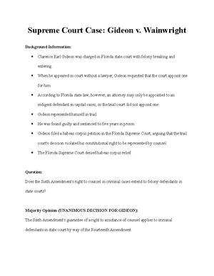 Supreme Court Case Gideon v. Wainwright Supreme Court Case Gideon v. Wainwright Background Studocu