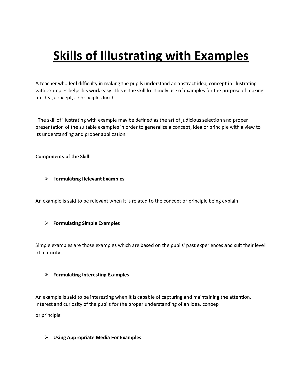 skill of illustrating with examples