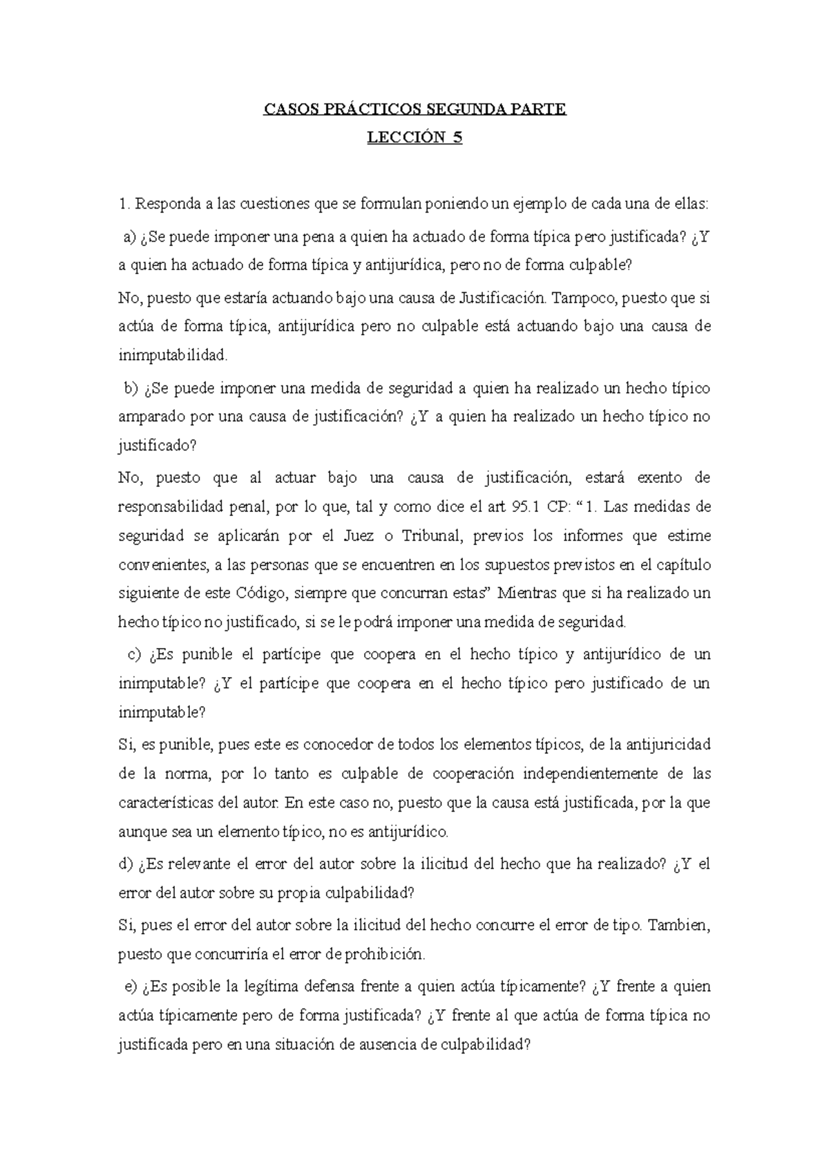 Casos Prácticos Derecho Penal Ii Lección 5 Casos PrÁcticos Segunda