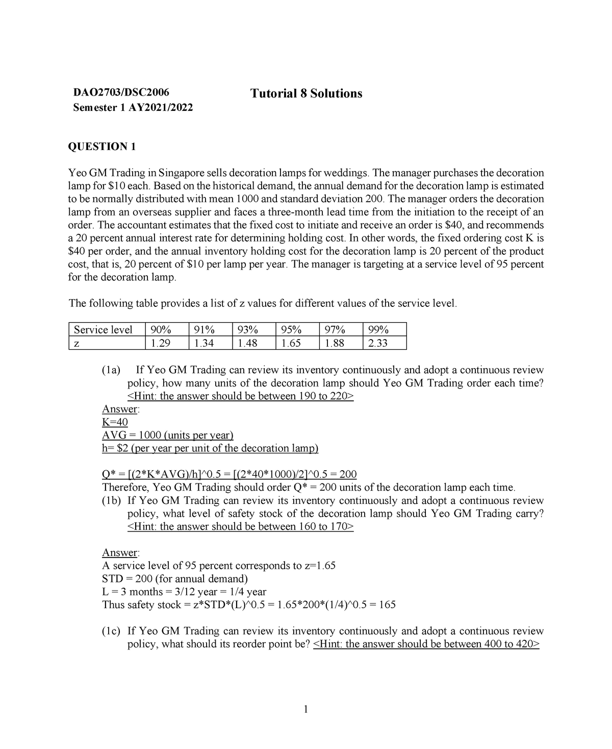 Tutorial 8 Solutions - DAO2703 - NUS - Studocu