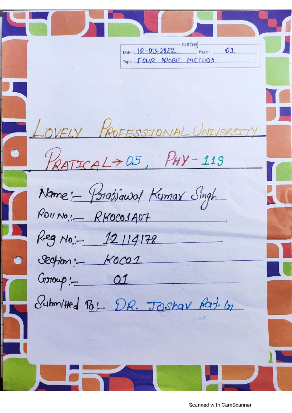 PHY 119 EXP 05 Prajjawal 12114178 - Practical physics - LPU - Studocu